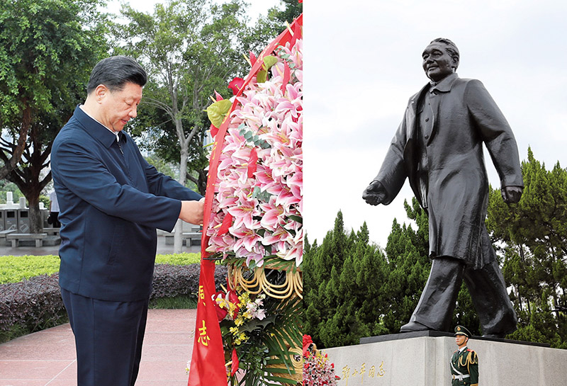2020年10月14日，習近平總書記向深圳蓮花山公園鄧小平同志銅像敬獻花籃。
